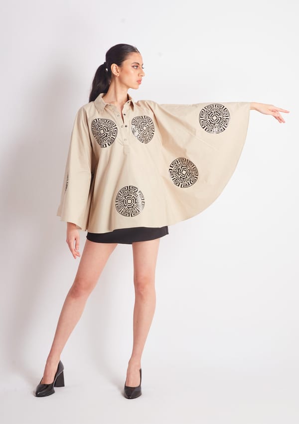 Beige Cape Shirt with Applique — Richa Goenka
