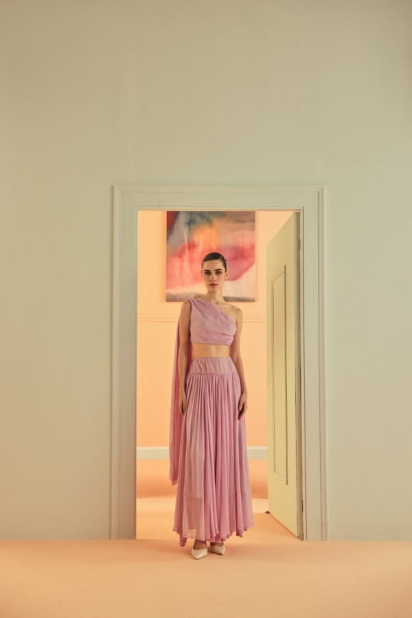 Lavender One-Shoulder Chiffon Cropped Top — Sage by Mala
