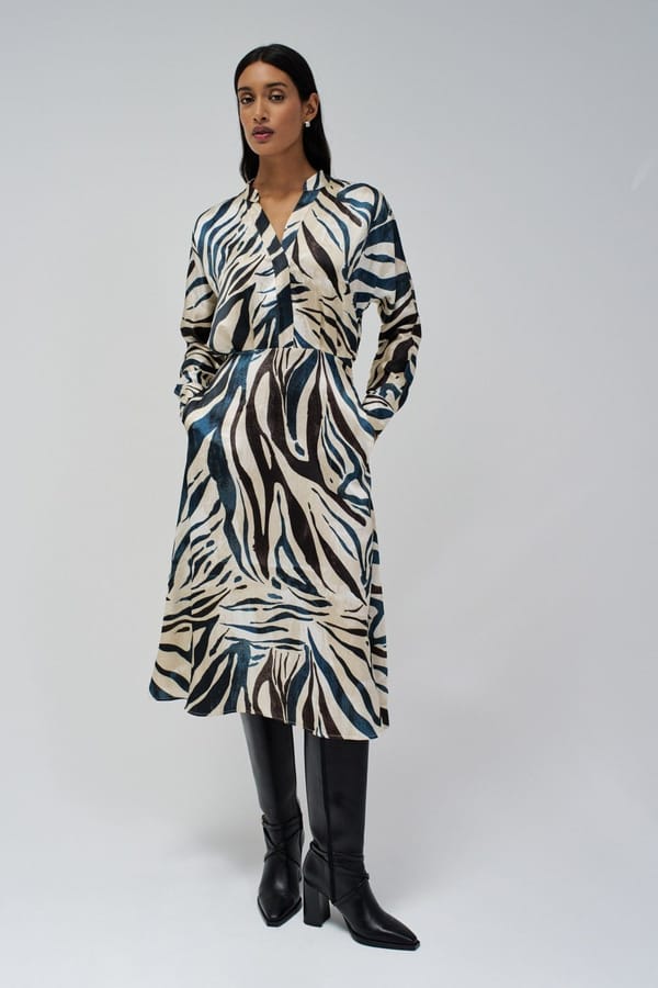 Animal Print Satin-Feel Midi Shirt Dress — SALSA JEANS