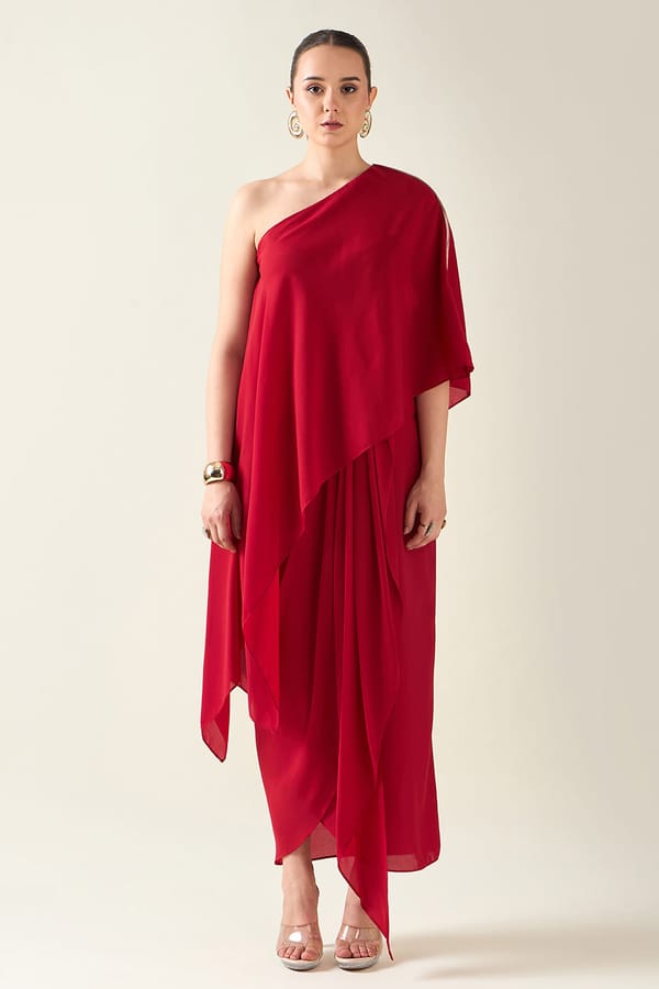 Red Alloy Drape Dress — Aakaar