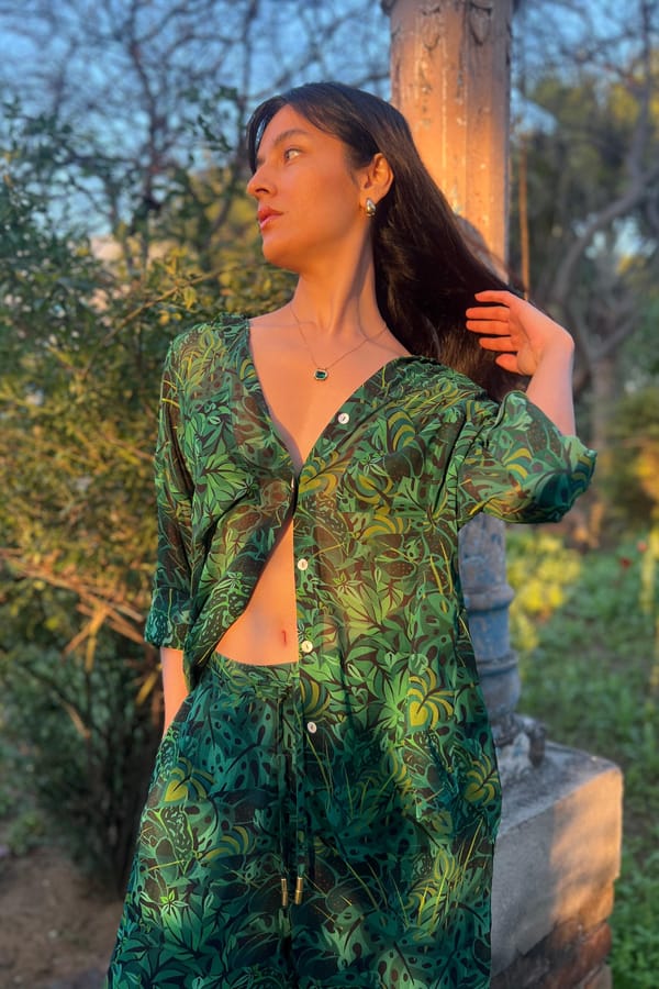 Emerald Jungle Georgette Sheer Shirt — IZSI