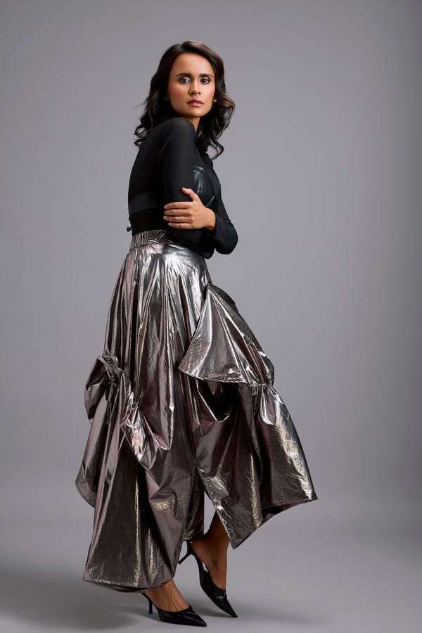 Metallic Gunmetal Maxi Skirt — Deepika Arora