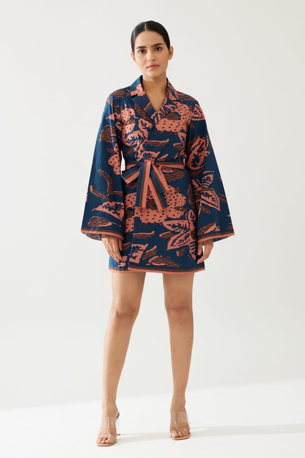Dark Blue And Pink Floral Jacket — KoAi