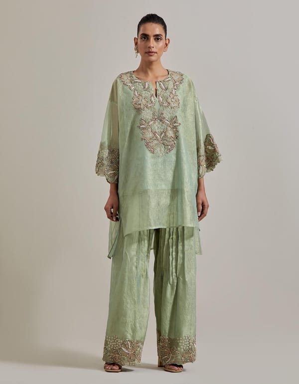 Sage Green Water Glimmer Tunic Set — Kavita Bhartia