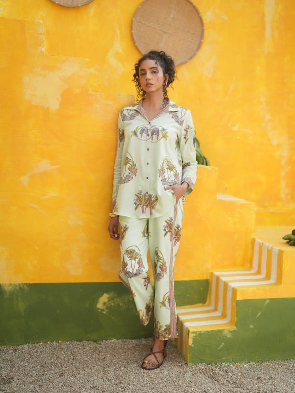 Cool Mint Tropical Printed Shirt and Pant Co-ord Set — TASHA INDIA