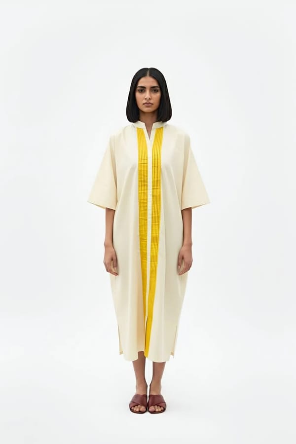 Ivory-Mango Yellow Pintucks Dress — Neora