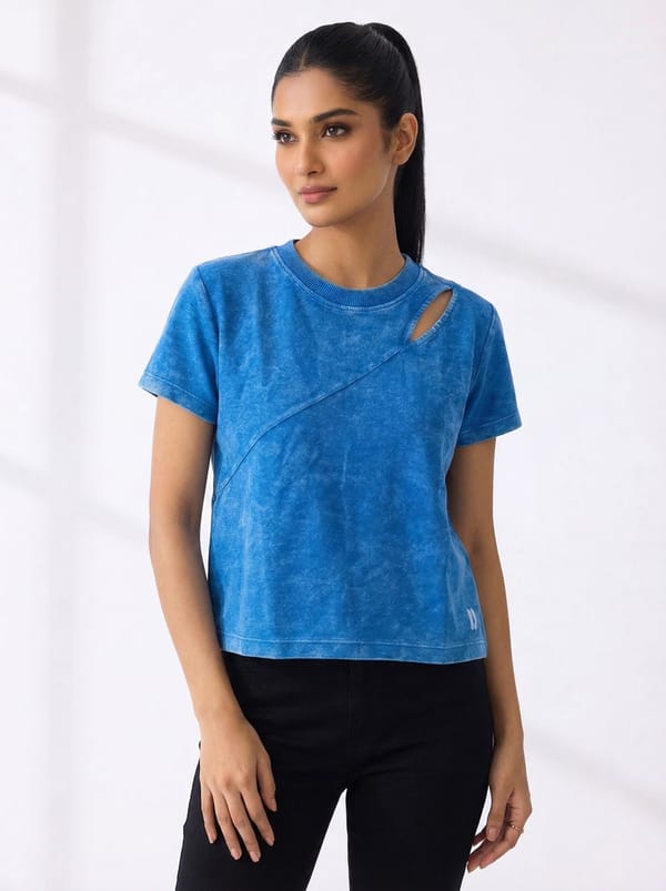 Blue Acid Wash Reverse Terry Top — Necesera