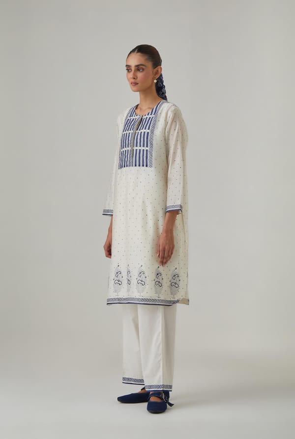 Silk Chanderi Kantha Short Kurta — Upavita