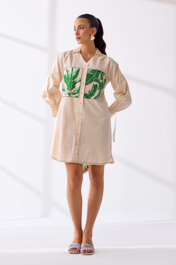 Coconut Leaf Embroidered Mini Shirt Dress — Our Love