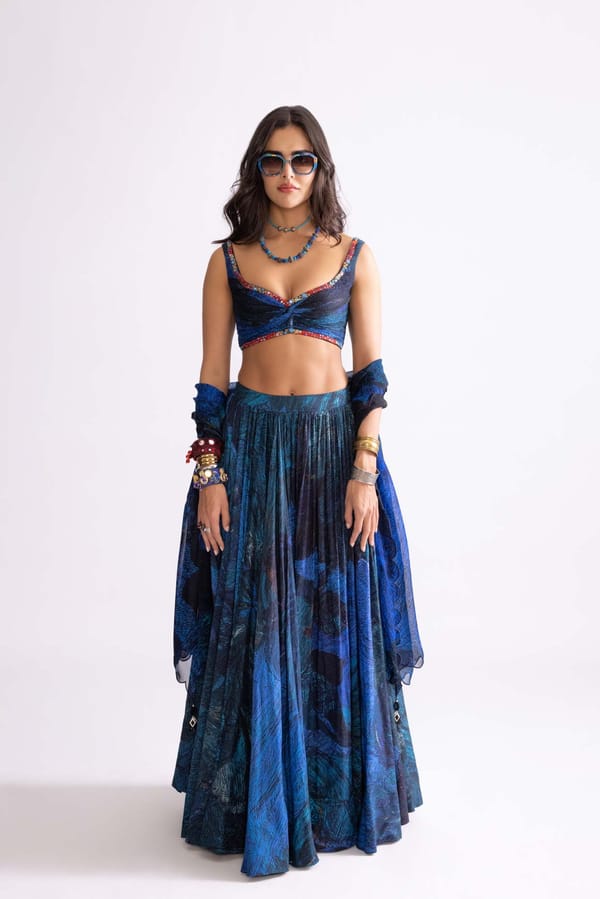 Scallop Dupatta Blue — Saaksha and Kinni