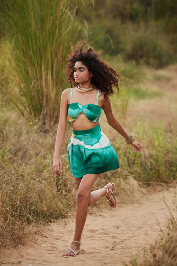 Tidal Teal Printed Cut-Out Bustier Top — Zip by Payal Zinal