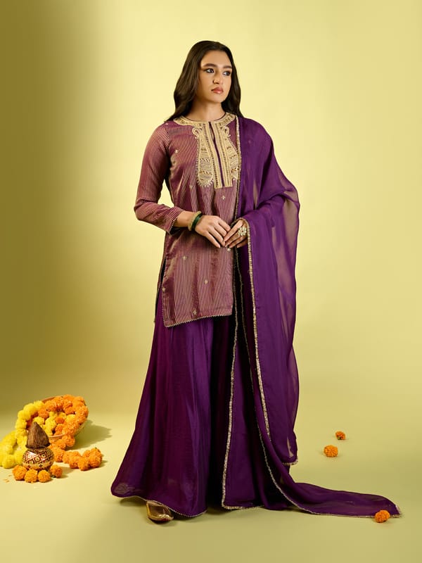 Deep Purple Stripe Kurta Palazzo Set — KOMAL SHAH