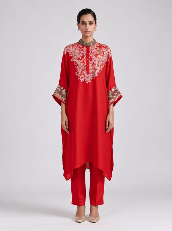 Water Glimmer Silk Kurta With Pants — Kavita Bhartia