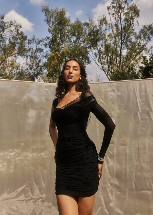Black Ruched One-Shoulder Corset Mini Dress — Lea Clothing