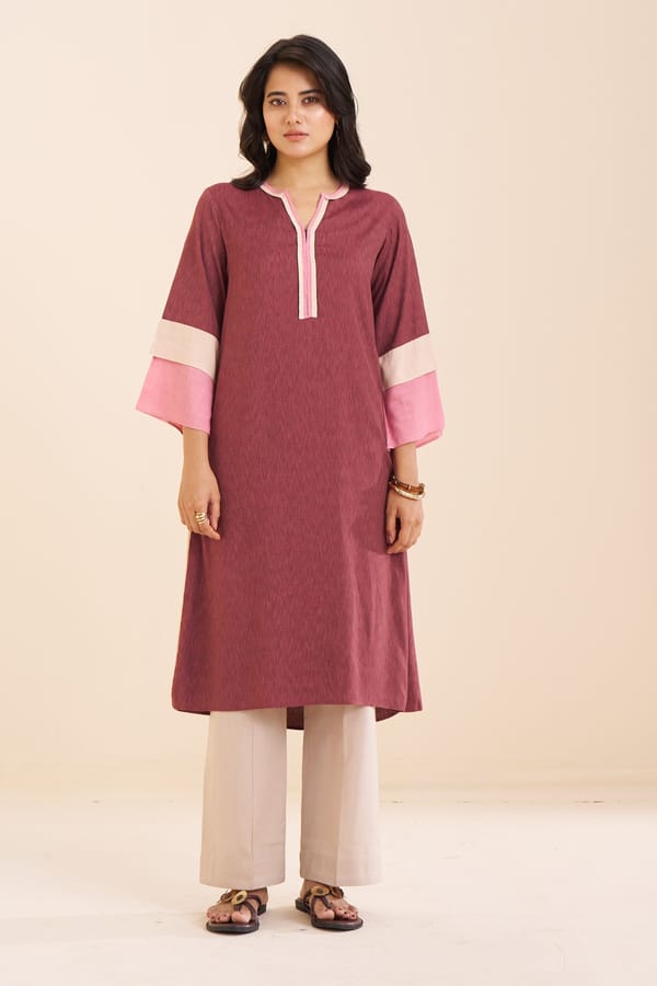 Modern Straight-Cut Kurta with Contrast Trim — Truly SMA