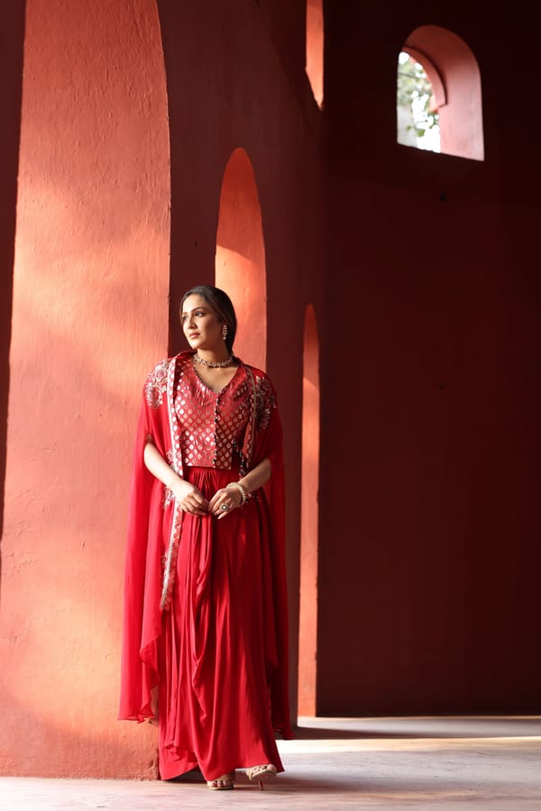 Red Chanderi Dhoti Set — Kahani Lush