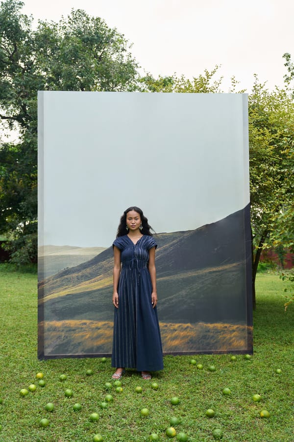 Denim Blue Striped Tie-Up Maxi Dress — ALTER NATIVE