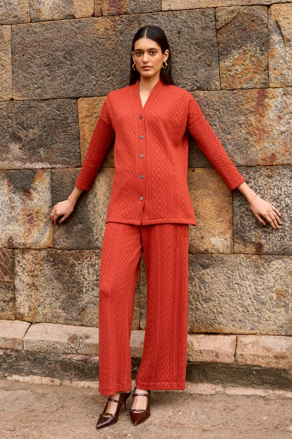 Rust Cable-Knit Straight-Leg Trousers — Dash and Dot