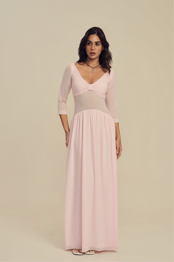 Soft Pink Sweetheart Maxi Dress with Twist-Knot Detail — LABEL FROW