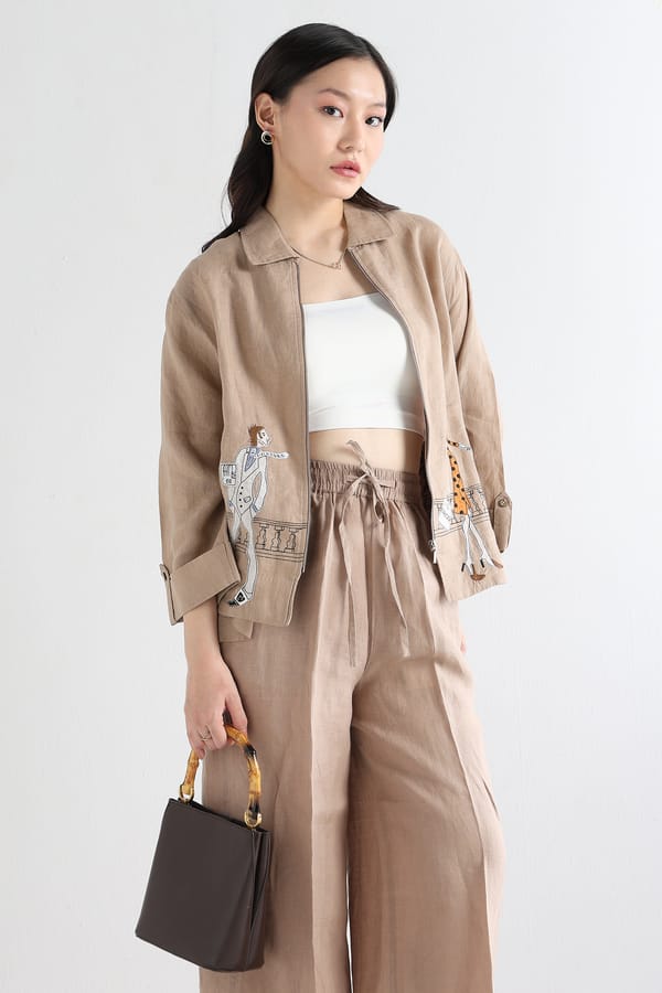 Khaki Emb Shacket — Linen Bloom
