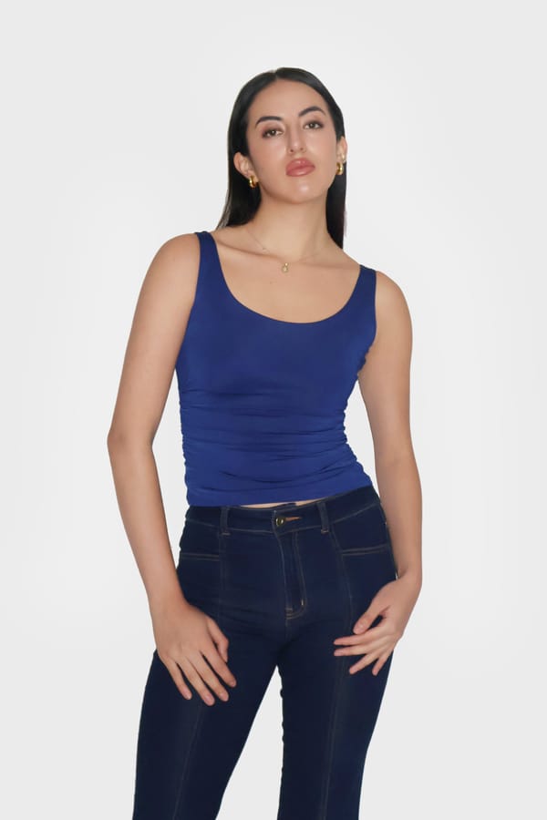 Blue Ruched Tank Top - Quill Top (Navy) — Select Staples
