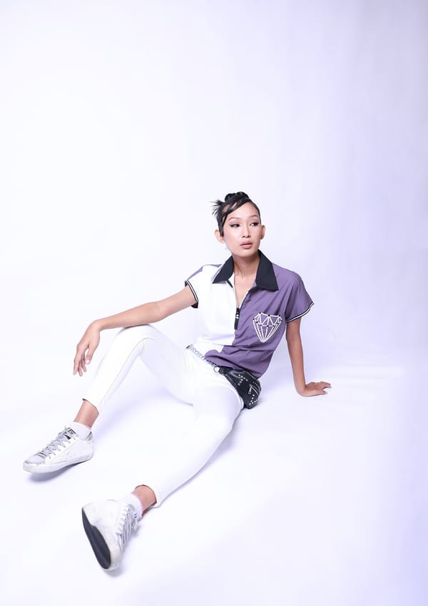 Lilac & White Cotton Bomber Top with Contrast Collar — Richa Goenka