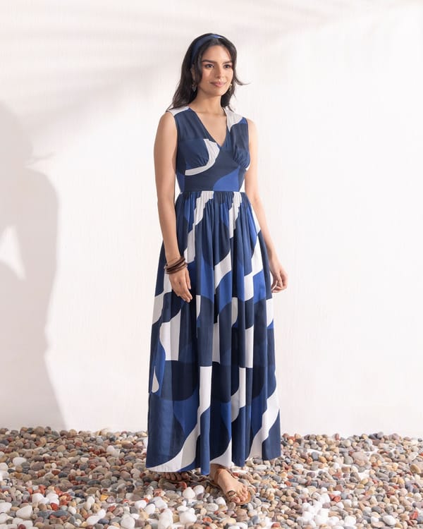 Navy Geo Maxi Dress — ZAZU