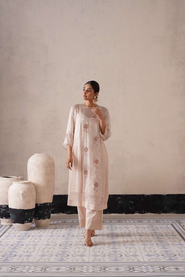 Dutch Ivory Organza Zardozi A-Line Kurta Set — SHREYASH JAIN