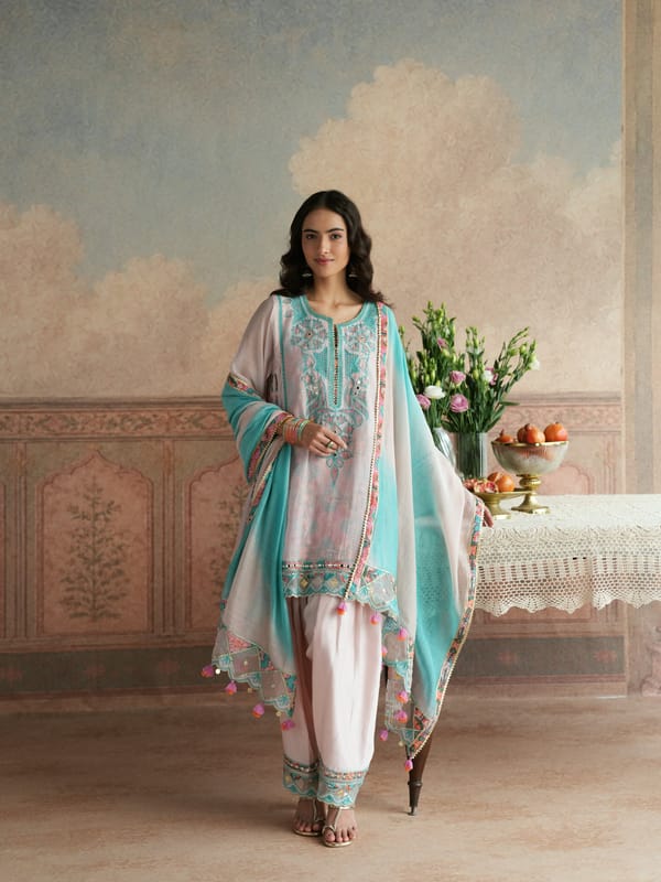 SHORT KALIDAAR KURTA WITH SALWAR & DUPATTA — TASHA INDIA