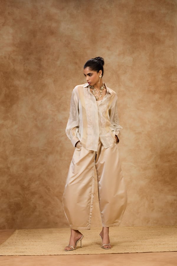 Ivory Gold Striped Shirt — Needle Ten
