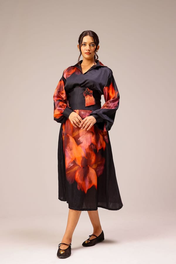 Sienna Shirt Dress with Corset Belt & Detachable Brooches — STUDIO SURBHI