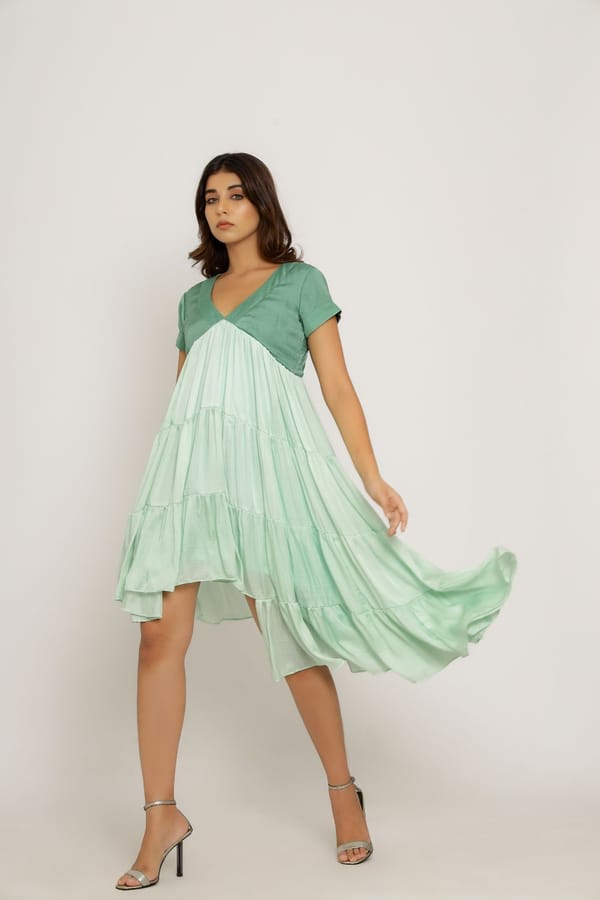 Teal and Mint High-Low Tiered Midi Dress — Neora