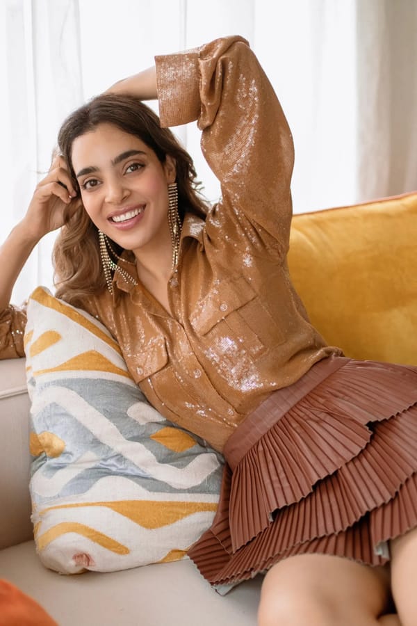 Sequins Shirt and Faux Leather Skirt Co-ord — Torqadorn