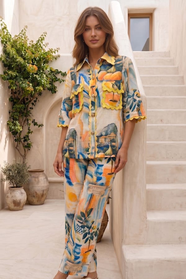 Abstract Printed Shirt & Pant Set — BOHO-CHIC
