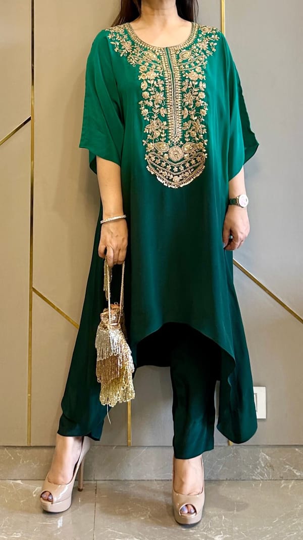 Ombre Green Crepe Embroidered Co-ord — Kylee Fashions