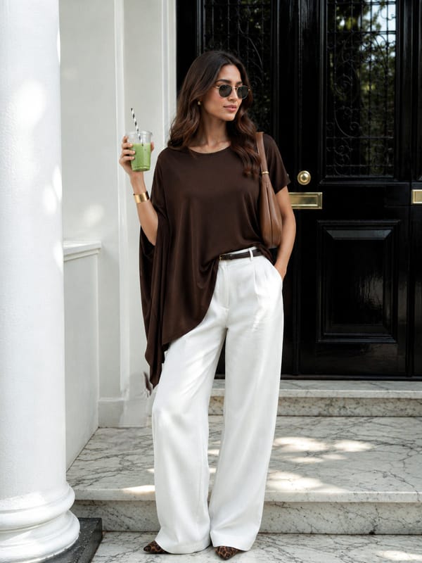 Coffee Brown Oversized Asymmetrical Hem Knit Top — Femmella