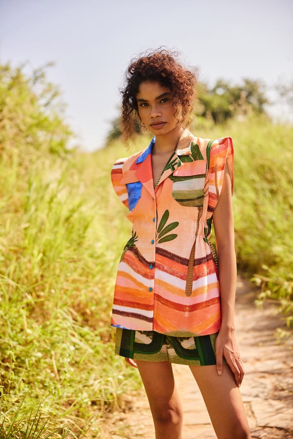 Multicolor Printed Sleeveless Longline Shirt — Zip by Payal Zinal
