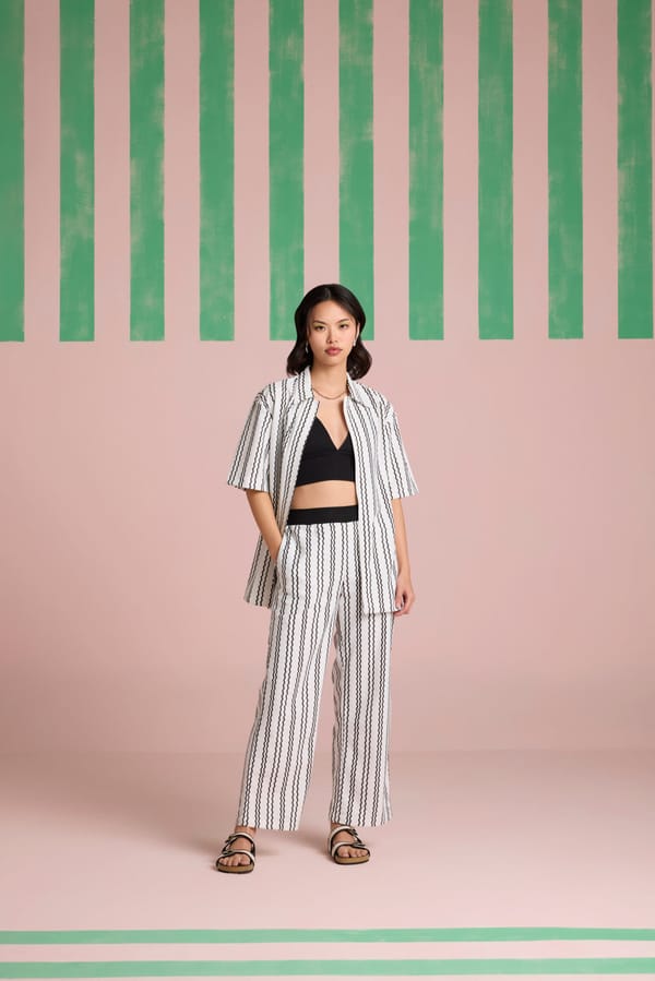 Black & White Striped Crochet Zip-Front Shirt — Muvazo