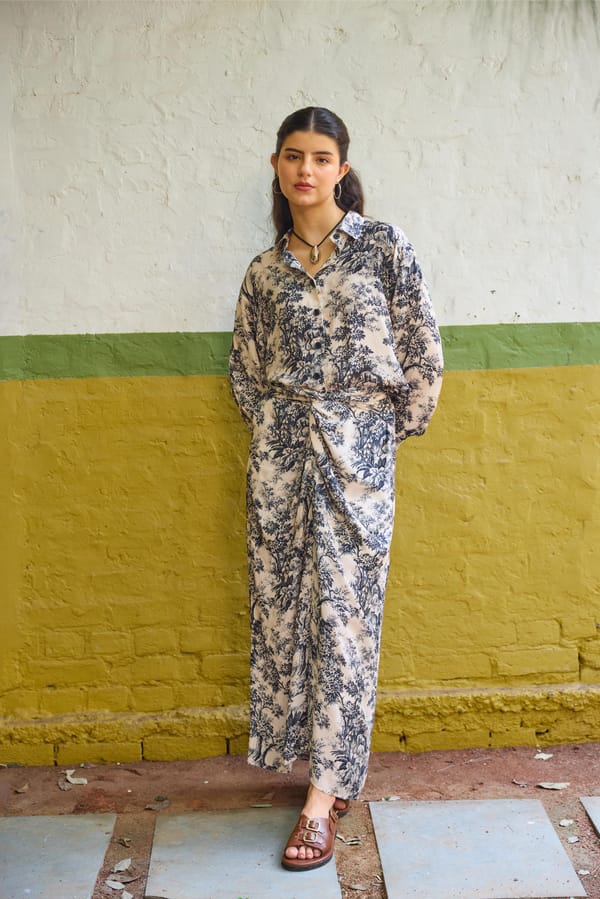 Black and White Toile Shirt and Maxi Skirt Co-ord Set — HAPPI SPACE
