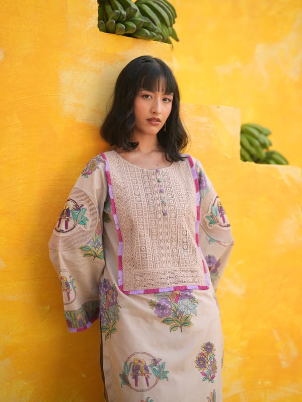 Dusty Lilac Printed Kurta and Tulip Salwar Set — TASHA INDIA