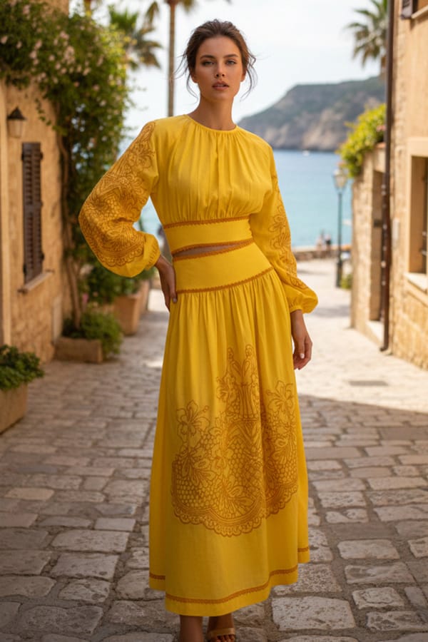 Sunny Yellow Embroidered Crop Top and Maxi Skirt Co-ord Set — BOHO-CHIC