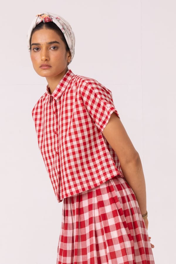 Emily Checkered Handwoven Top — The Summer House