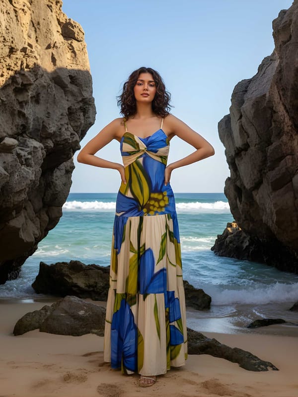 Cobalt Printed Maxi Dress — POPPI