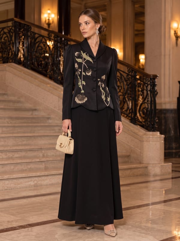 Embellished Blazer And Skirt Set — Caran