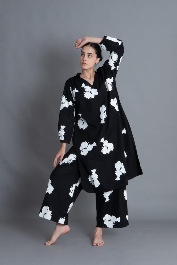 Black Floral Printed Dress Co-ord — Khat