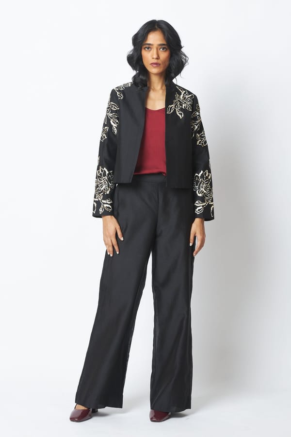 Black Sequin Floral Jacket and Pant Co-ord Set — Madder Much