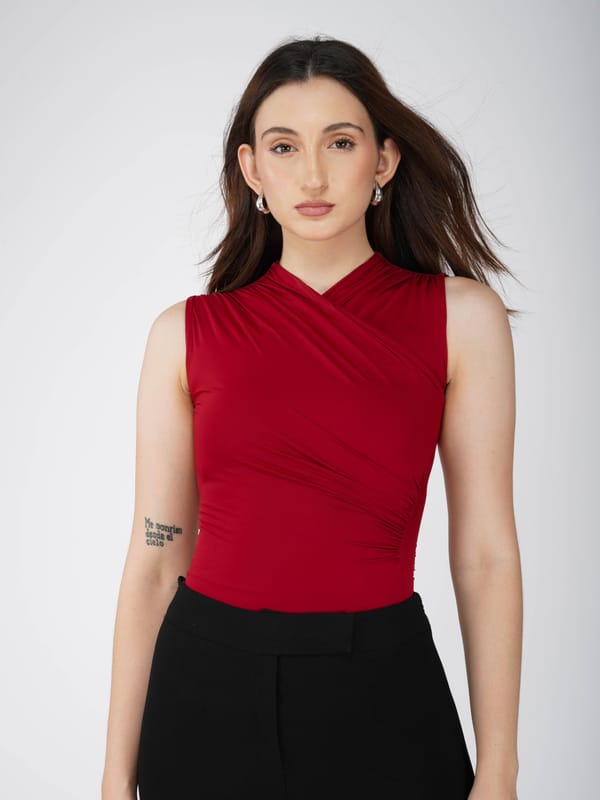 Red Overlap Bodysuit - Glint Bodysuit (Cherry) — Select Staples