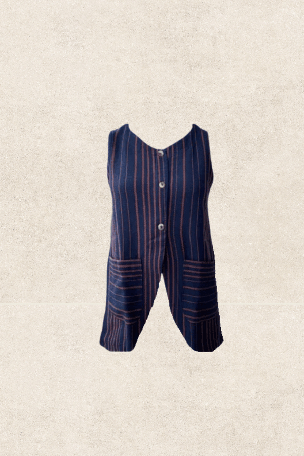 Navy and Pink Striped Sleeveless Button-Front Top — Urban Suburban