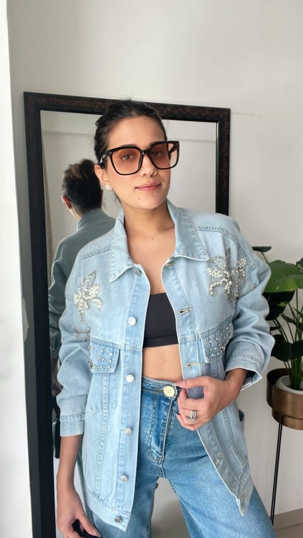 Pearl Embroidered Denim Fall Jacket — CLOSET AFFAIR