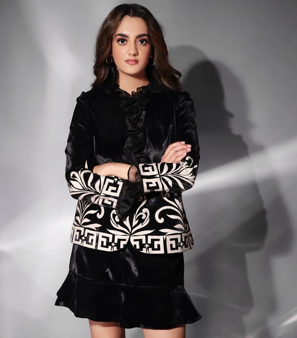 Black Velvet Blazer and Mini Skirt Co-ord Set — RUCHIKA MALLIKA LABEL